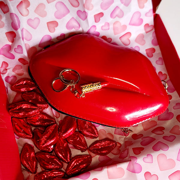 Besos Gift Set: Red Hot Lips Purse, Keychain & Chocolates Gift Set