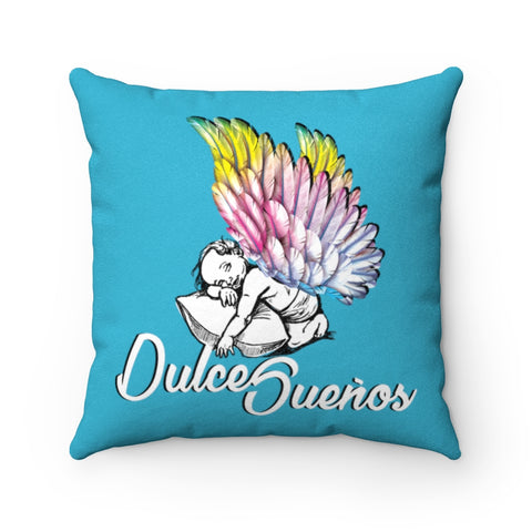Dulce Sueños / Sweet Dreams Angel Wings Faux Suede Square Pillow (Turquoise)