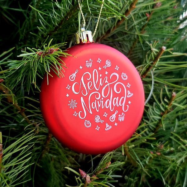 Feliz Navidad Round Disc Shatterproof Ornament