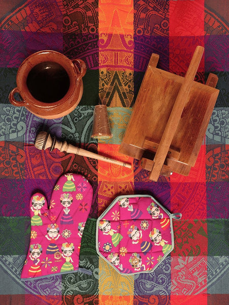 Frida Kahlo 3pc Kitchen Set - Apron Oven Mitt & Tortilla Warmer