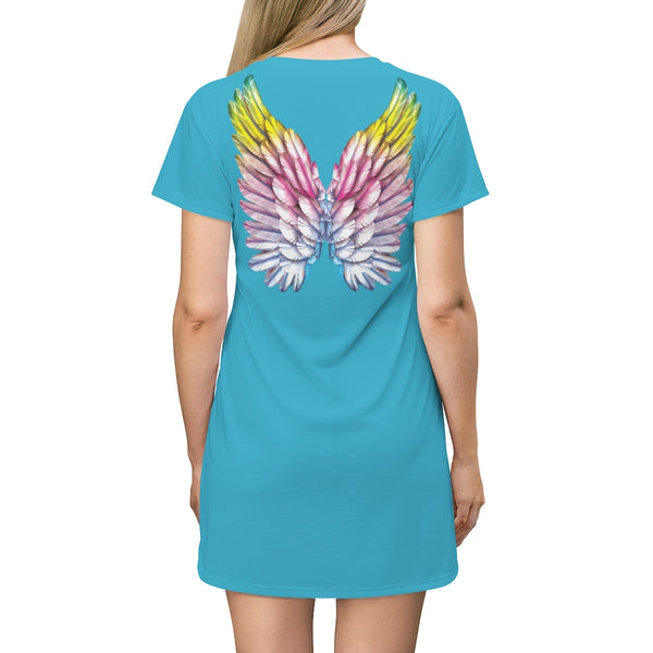 Dulce Sueños / Sweet Dreams Angel Wings Night Gown Lounger T-Shirt Dress (Teal Blue)
