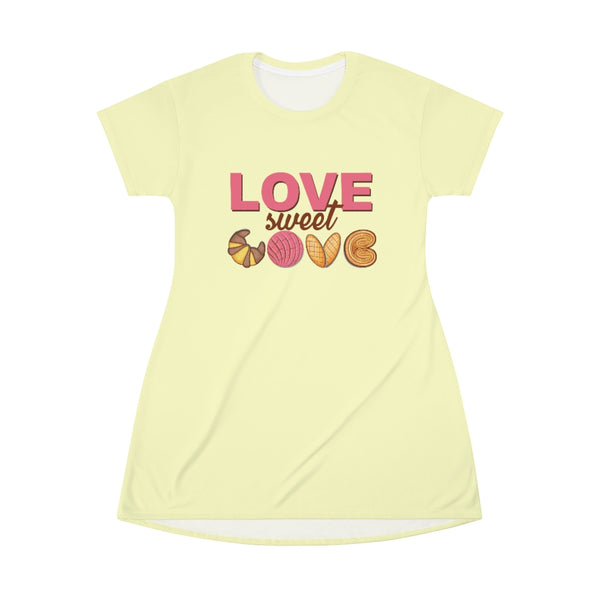 Love Sweet Love Pan Dulce Night Gown Lounger T-Shirt Dress (Yellow)