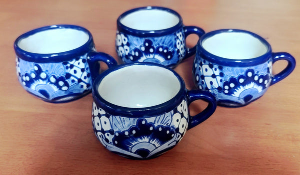 Talavera Blue & White Hand-Painted Clay 8 oz Mug - 1pc