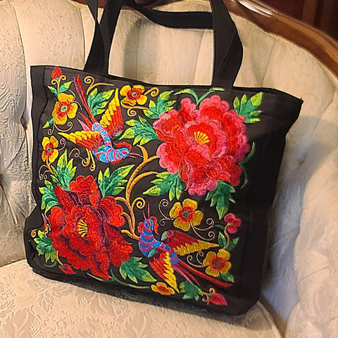 Paraiso Flowers & Birds Embroidered Tote Bag