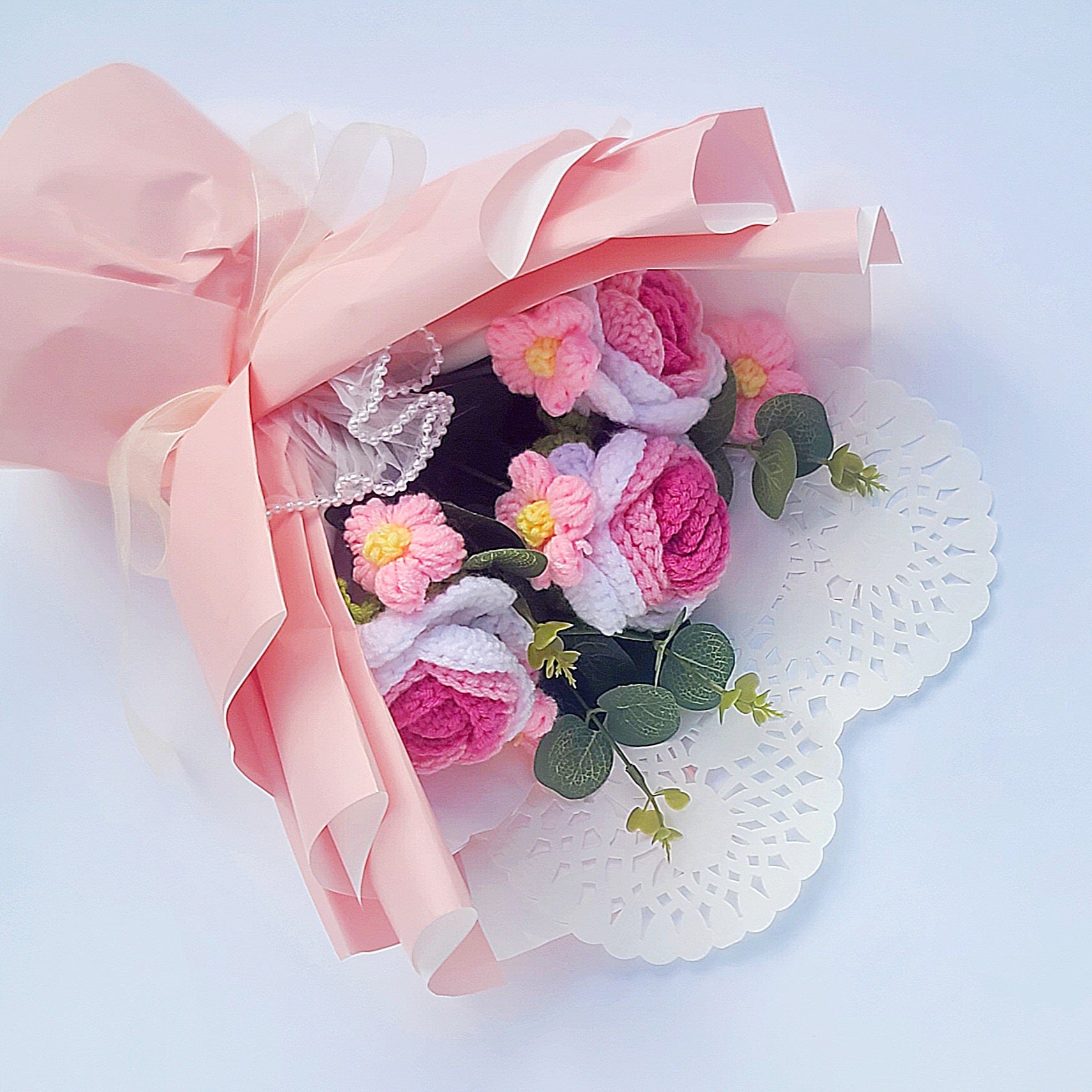 Forever Rose Crochet Flower Bouquet with Gift Bag