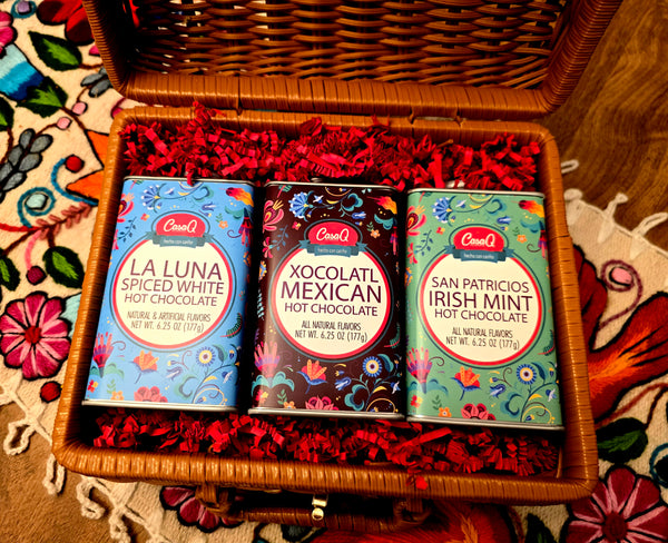 CasaQ Artisan Hot Chocolate 3pc Wicker Picnic Tote