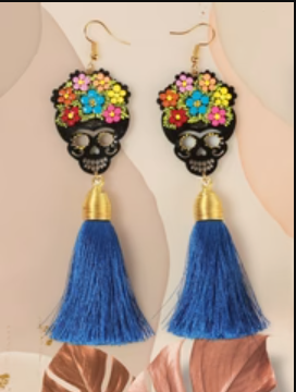 Frida Calavera Skull Fringe Earrings