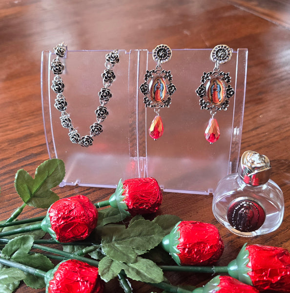 La Virgencita Guadalupe Valentine's Day Jewelry & Chocolate Roses Set