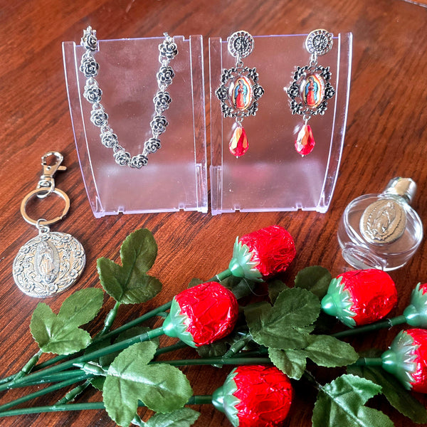 La Virgencita Guadalupe Valentine's Day Jewelry & Chocolate Roses Set