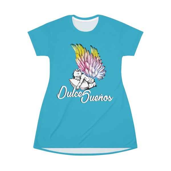 Dulce Sueños / Sweet Dreams Angel Wings Night Gown Lounger T-Shirt Dress (Teal Blue)