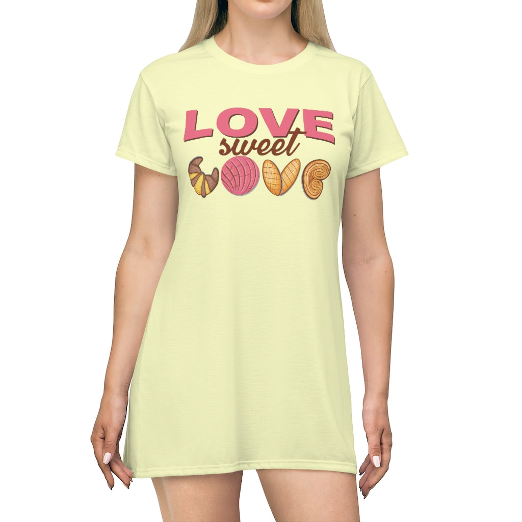 Love Sweet Love Pan Dulce Night Gown Lounger T-Shirt Dress (Yellow)