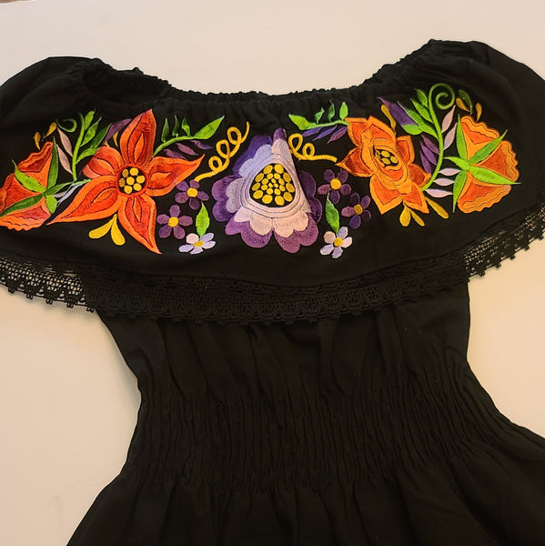 La Coqueta Floral Embroidered Off Shoulder Dress - Made in Mexico