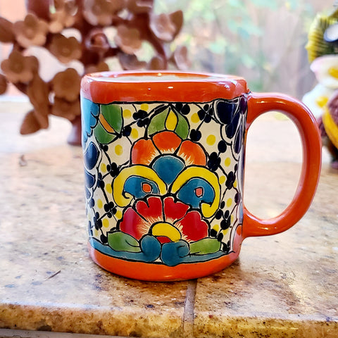 Talavera Multi-Color Hand-Painted Clay 12 oz Mug - Set of 4