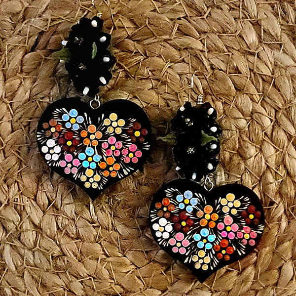 Corazon de Flores Handpainted Heart Earrings