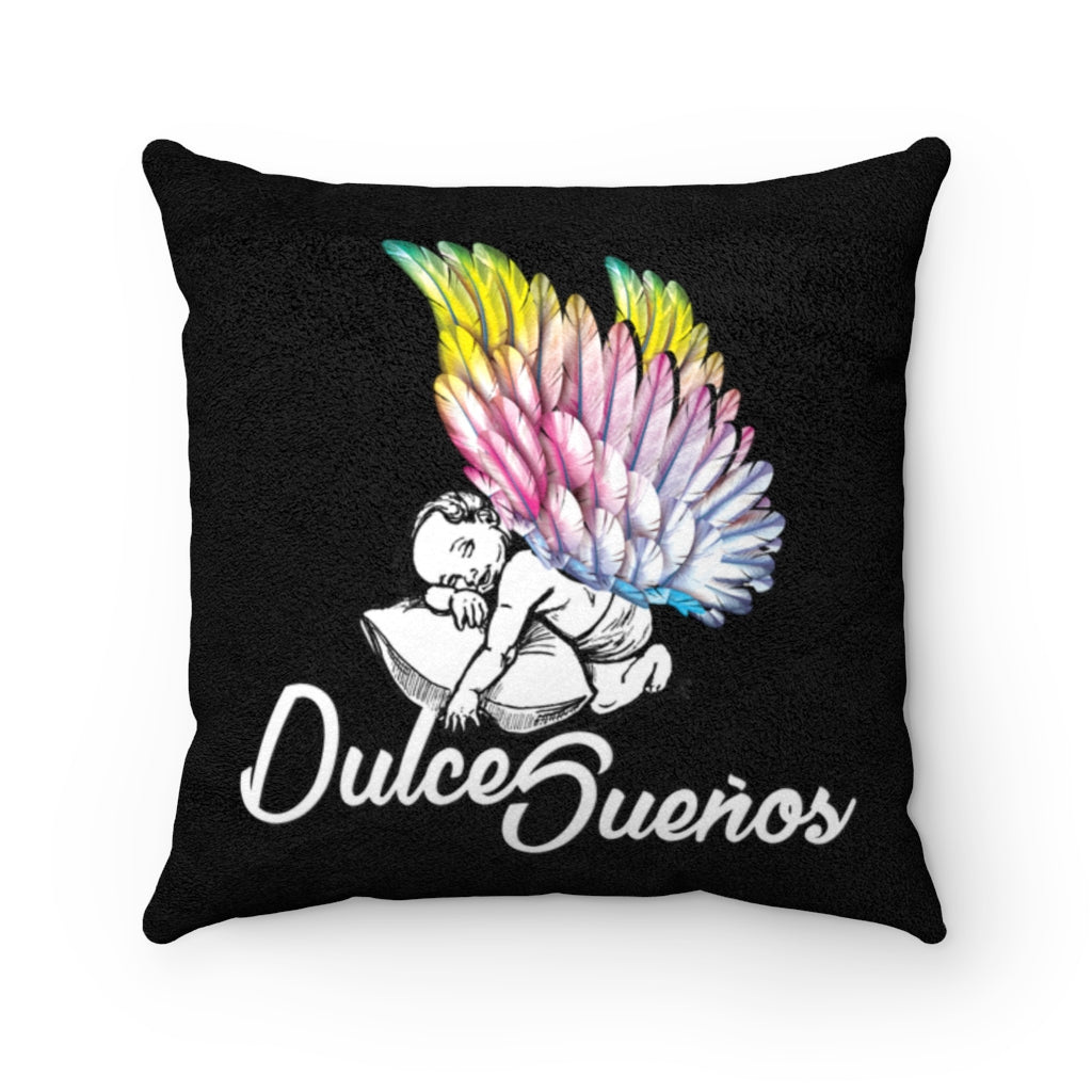 Dulce Sueños / Sweet Dreams Angel Wings Faux Suede Square Pillow (Black)