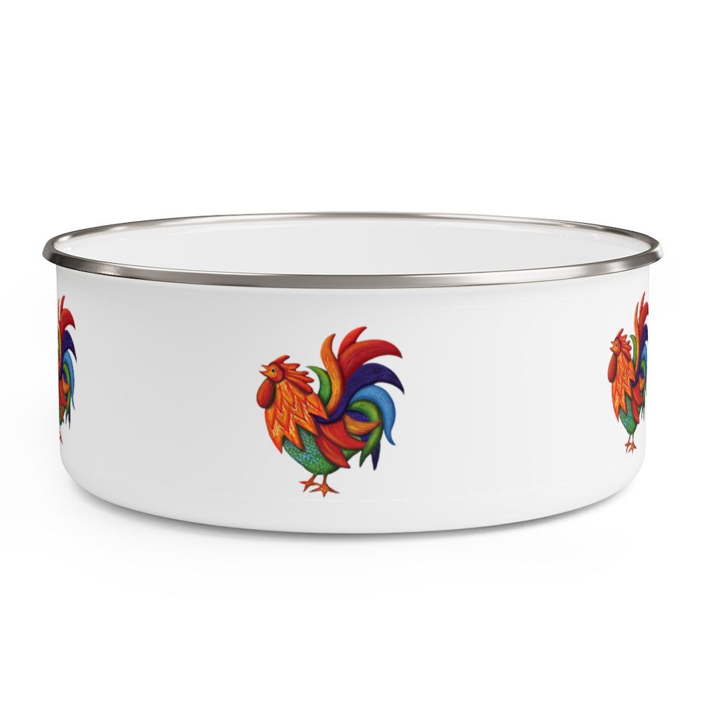 De Colores Rooster Enamel Bowl with Lid