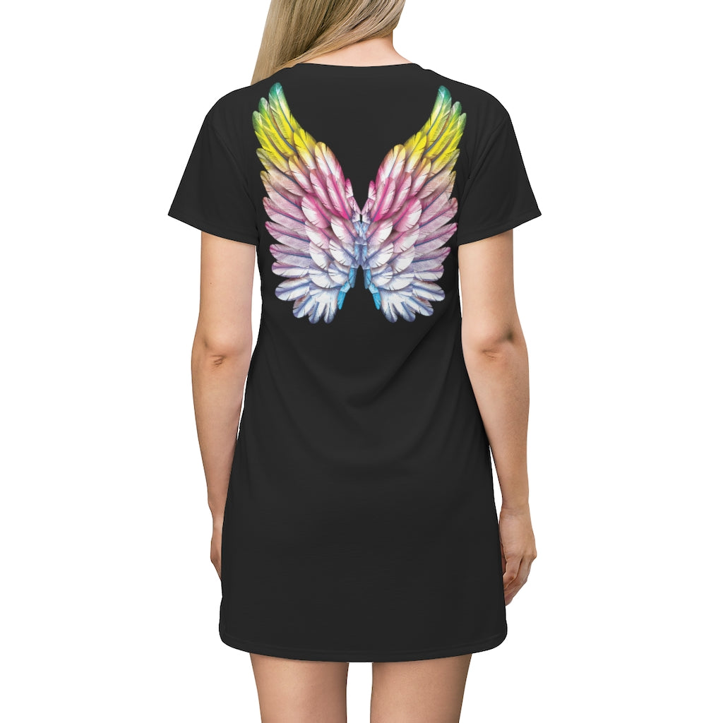 Dulce Sueños / Sweet Dreams Angel Wings Night Gown Lounger T-Shirt Dress (Black B)