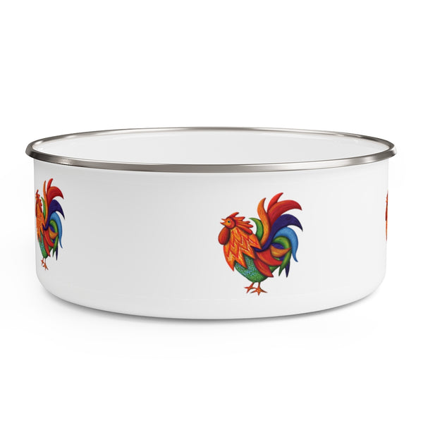 De Colores Rooster Enamel Bowl with Lid
