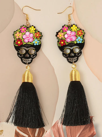 Frida Calavera Skull Fringe Earrings