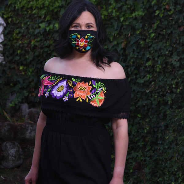 La Coqueta Floral Embroidered Off Shoulder Dress - Made in Mexico