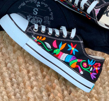 Mexican Otomi Art Embroidered Sneakers (Black)
