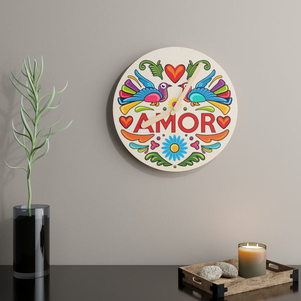 Pajaros de Mexico Amor Wooden Wall Clock