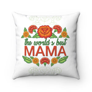 World's Best Mama Spun Polyester Square Pillow (White)