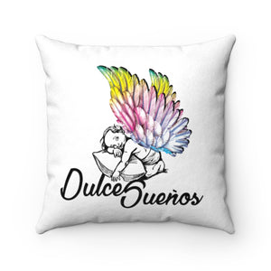 Dulce Sueños / Sweet Dreams Angel Wings Faux Suede Square Pillow