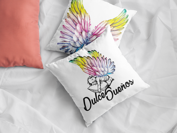 Dulce Sueños / Sweet Dreams Angel Wings Faux Suede Square Pillow